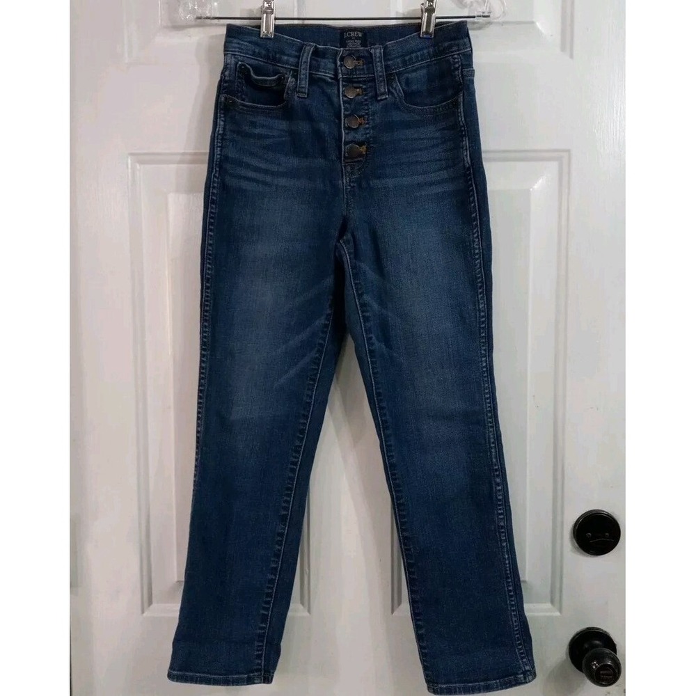 J. Crew High Rise Vintage Straight Jeans Women's Size 25 Blue Button Fly Whisker